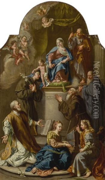 Madonna And Child With Saints Oil Painting - Giovanni Battista Pittoni the younger