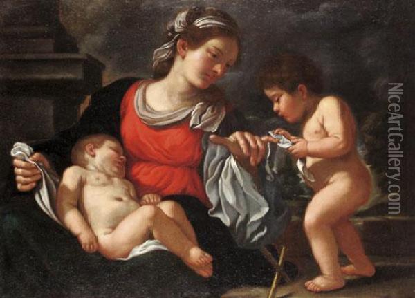 Maria Az Alvo Gyermek Jezussal Es Keresztelo Szent Janossal Oil Painting - Guercino