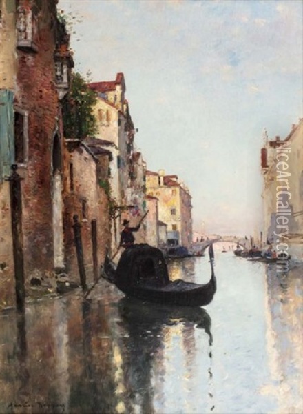 Gondolier Sur Un Canal A Venise Oil Painting - Maurice Bompard