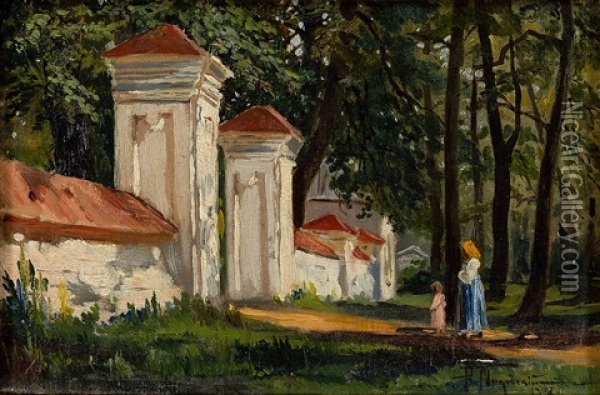 By The Gates Of The Monastery Oil Painting - Alexandr Vladimirovich Makovsky