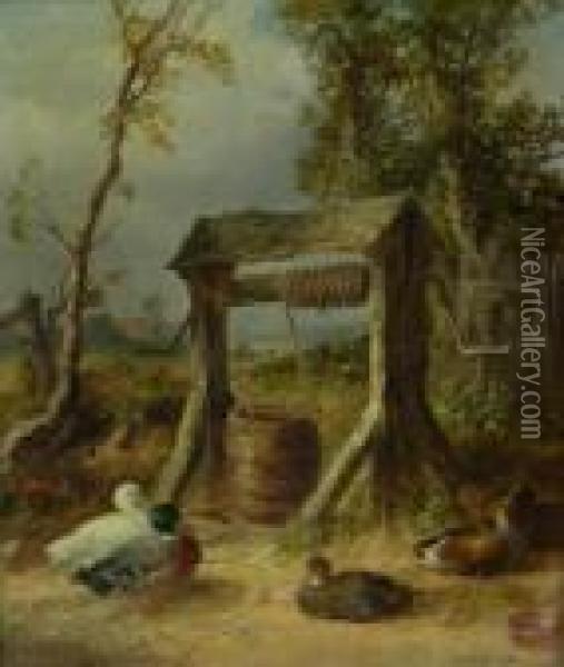 Ducks By The Well Oil Painting - Thomas Ii Whittle