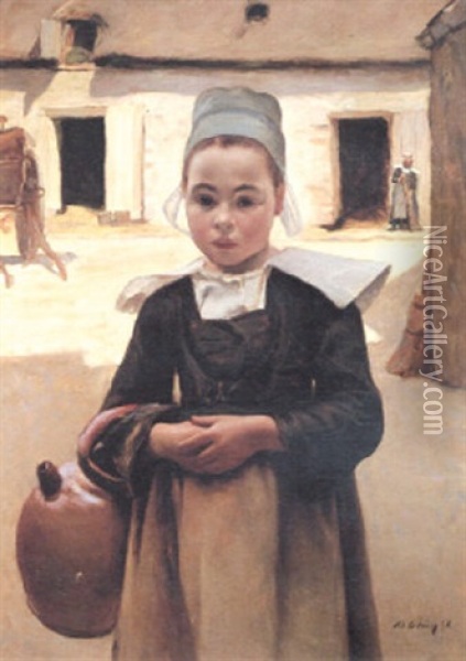 A Breton Girl Oil Painting - Maurice Grun