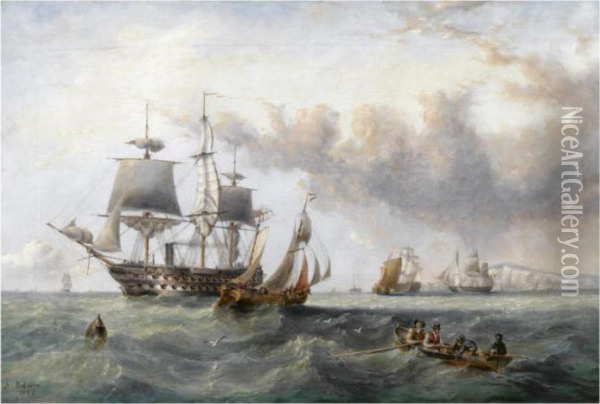 Men-of-war Of The White Squadron Off Dover Oil Painting - Henry Redmore