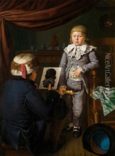 Kleiner Junge Posiert Fur Einen Silhouettisten Oil Painting - Jacob Schwartzenbach