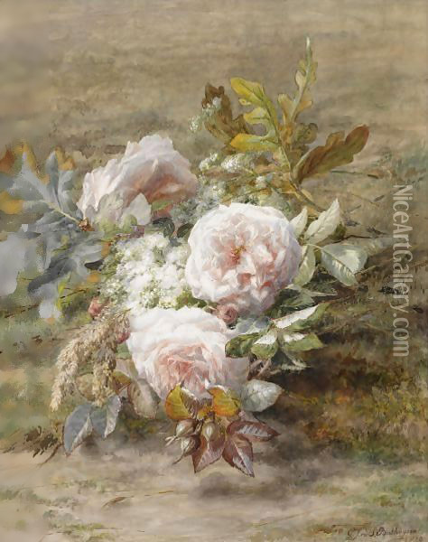 A Flower Still Life With Roses Oil Painting - Geraldine Jacoba Van De Sande Bakhuyzen