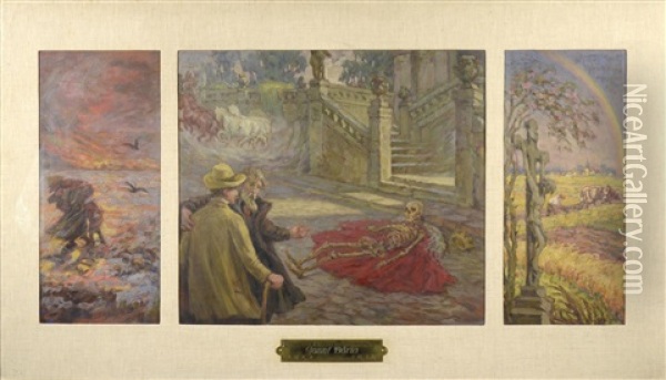Dream Of The Night From The 25th To 26th Of July 1914 (triptych) Oil Painting - Josef Barta