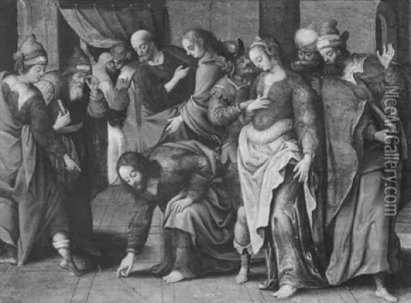Christus En De Overspelige Vrouw Oil Painting - Ambrosius Francken the Elder