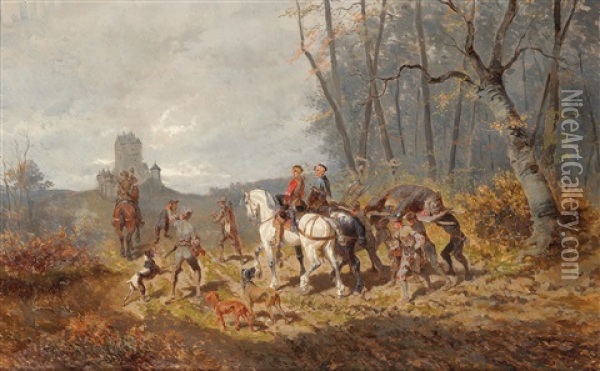 Returning Home From The Bear Hunt Oil Painting - Alexander Ritter Von Bensa