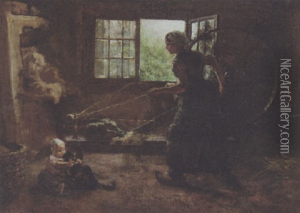 Mother And Child Tending To Chores Oil Painting - Richard Norris Brooke