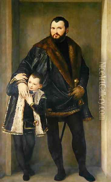 Giuseppe da Porto and his Son Adriano, c.1555 Oil Painting - Paolo Veronese (Caliari)