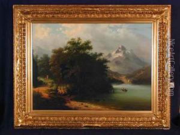 Berglandschaft Mit See Oil Painting - Adolf Schmidt