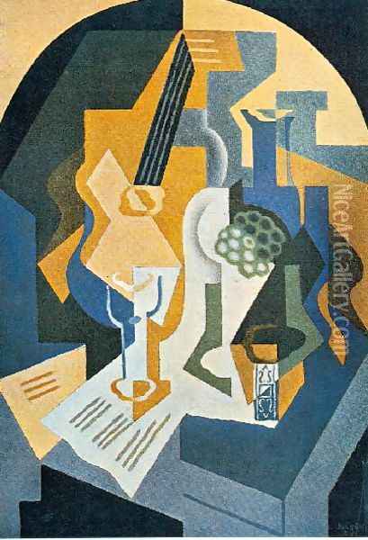 Still Life With Fruit Dish And Mandolin Oil Painting - Juan Gris