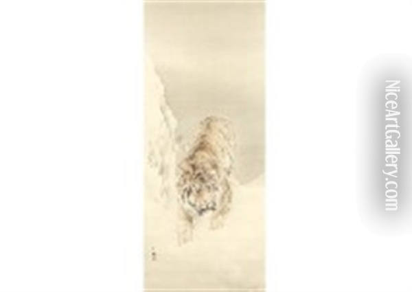 Tiger In Snow Oil Painting - Suiseki Ohashi
