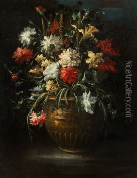 Blumen In Einer Kugelvase Mit Nelken, Winden Und Narzissen Oil Painting - Margherita Caffi