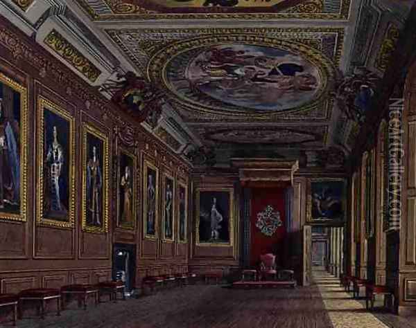 The Kings Presence Chamber, Windsor Castle, from Royal Residences, engraved by W. J. Bennett, pub. by William Henry Pyne 1769-1843, 1818 Oil Painting - James Stephanoff
