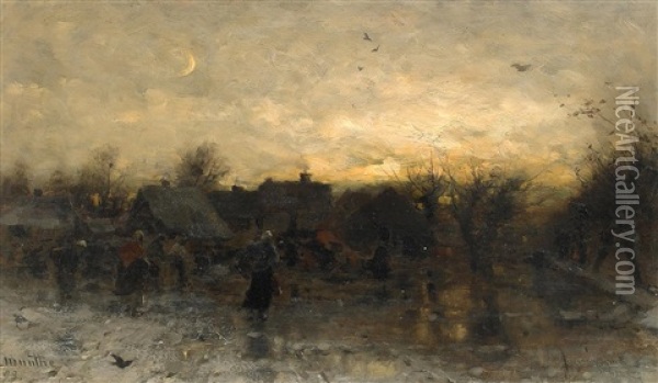 Abends Vor Dem Dorf Oil Painting - Ludwig Munthe