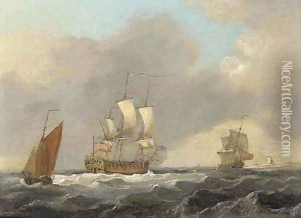 Men-o'war in the Channel Oil Painting - Francis Swaine