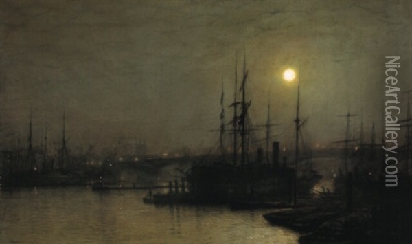 Night Toil, Billingsgate Wharf Oil Painting - John Atkinson Grimshaw