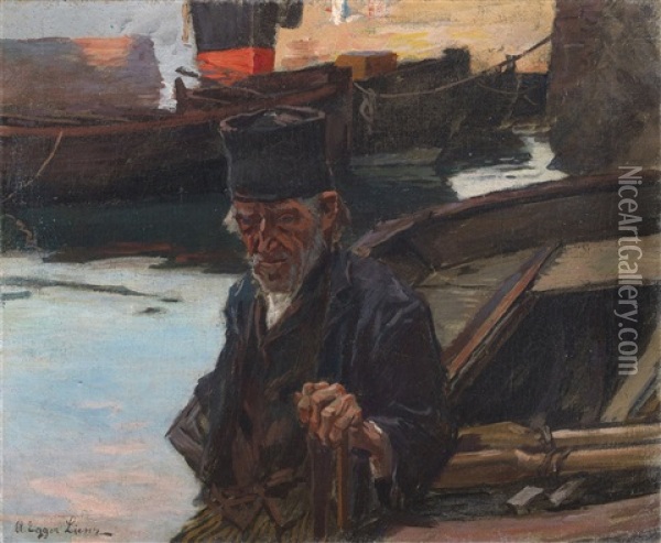 Alter Fischer Am Hafen Oil Painting - Albin Egger-Lienz