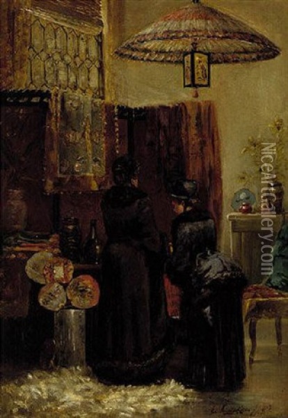 A Quaint Oriental Shop Oil Painting - Elliot Daingerfield
