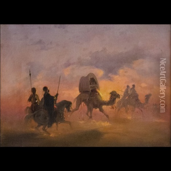 Carovana Nel Deserto Al Tramonto Oil Painting - Ippolito Caffi