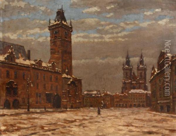 Old Town Square In Winter Oil Painting - Stanislav Feikl