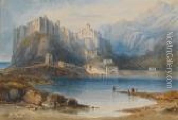 The Castle Of Monaco, Near Genoa Oil Painting - Anthony Vandyke Copley Fielding