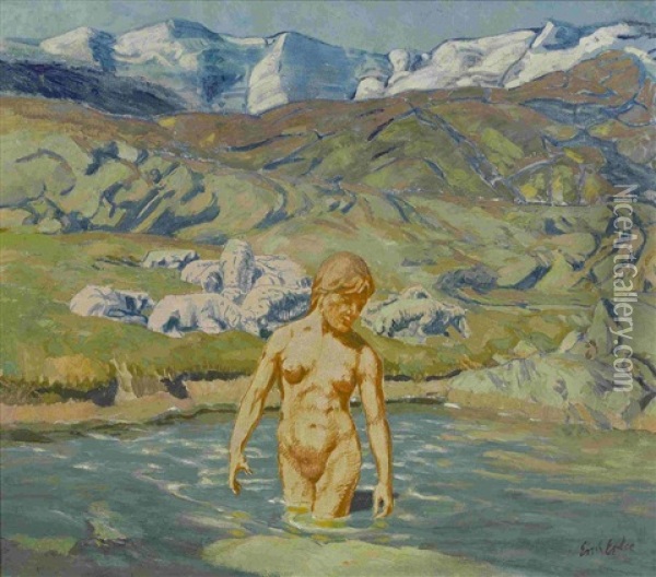 Das Kuhle Bad Oil Painting - Erich Erler-Samedan
