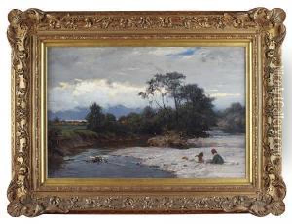 On The River Bank Oil Painting - William Pratt