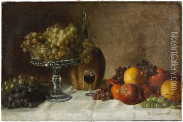 Still Life With Wine And Fruit Oil Painting - Benjamin Champney
