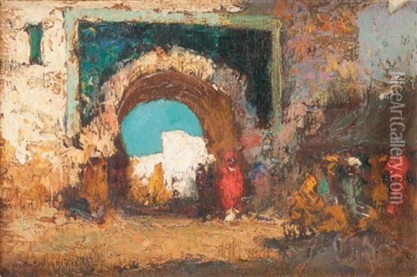 Porte Marocaine Oil Painting - Charles Henri Gaston Dagnac-Riviere