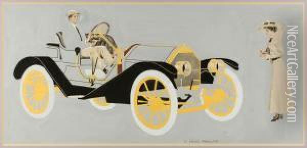 Model 20 Hudson Motor Car Oil Painting - Coles Phillips