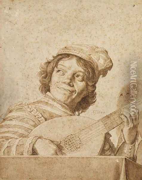 A boy playing a lute, after Frans Hals Oil Painting - David Bailly