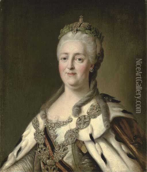 Portrait Of Catherine The Great In An Ermine-trimmed Robe Oil Painting - Alexander Roslin
