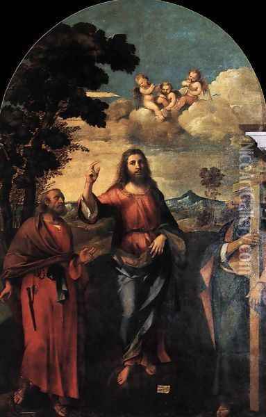 Christ between Sts Peter and Andrew Oil Painting - Rocco Marconi