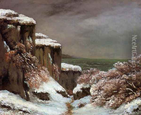 Cliffs by the Sea in the Snow Oil Painting - Gustave Courbet