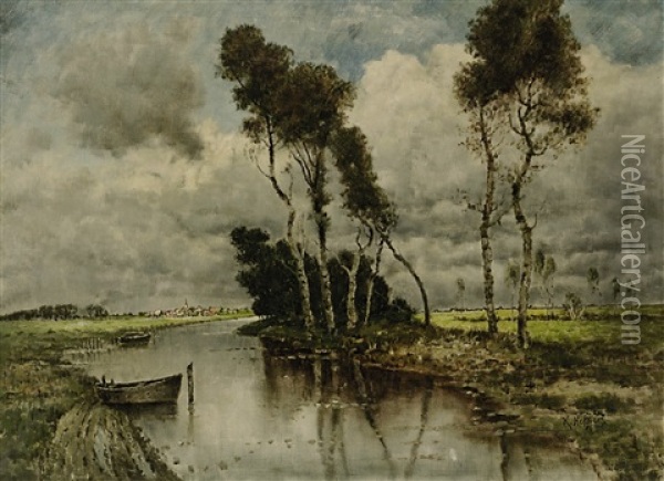 Flusslandschaft Mit Birken Oil Painting - Karl Heffner