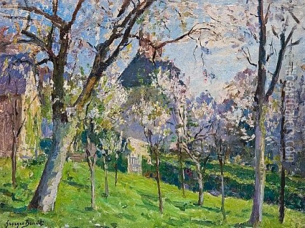 Cerisiers A Villequier Oil Painting - Georges Jules Ernest Binet