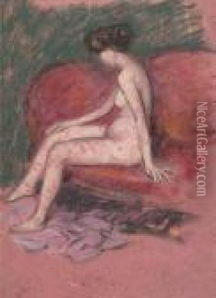 Nude On A Red Couch Oil Painting - William Glackens