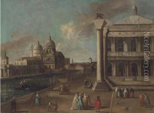 The Piazzetta, Venice, Looking 
Towards The Libreria And Theentrance To The Grand Canal, With The Dogana
 And Santa Maria Dellasalute Oil Painting - Johann Richter