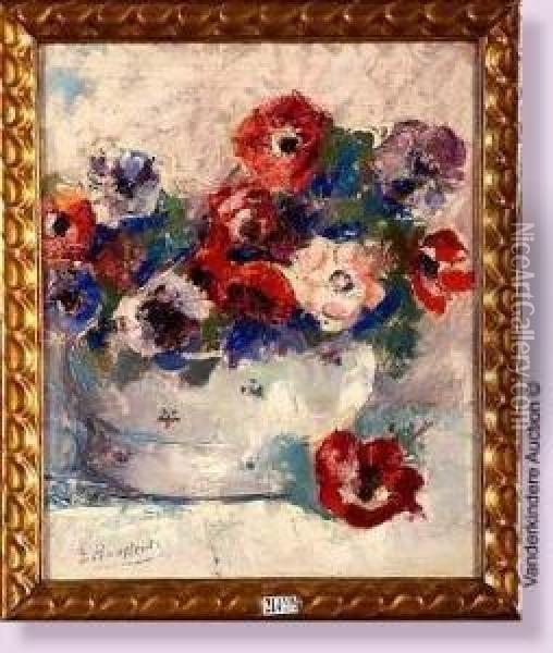 Vase D'anemones Oil Painting - Gaston Haustrate