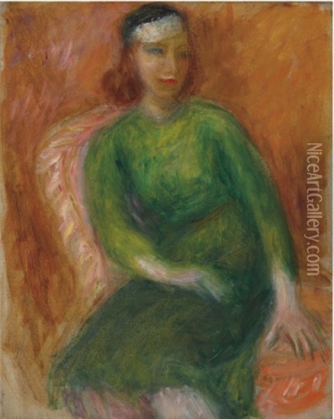Study For Girl In Green Oil Painting - William Glackens