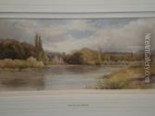 River View, Possibly Bisham Abbey Oil Painting - David I Cox