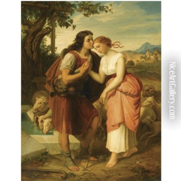 Jacob And Rachel At The Well Oil Painting - Edmund von Woerndle zu Adelsfried und Weiherburg