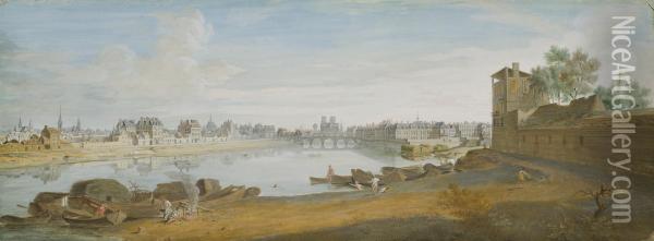 A View Of Paris With The Isle Saint-louis And The Cathedral Ofnotre-dame, Seen From The Seine Oil Painting - Jean Chaufourier