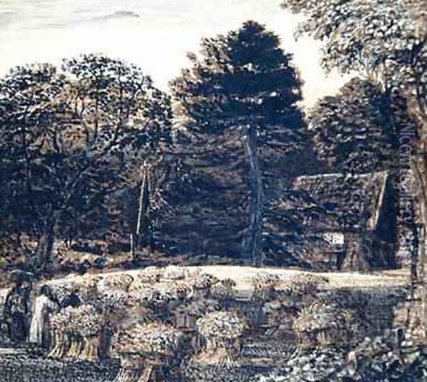 A Cornfield, Shoreham, at Twilight, c.1830 Oil Painting - Samuel Palmer