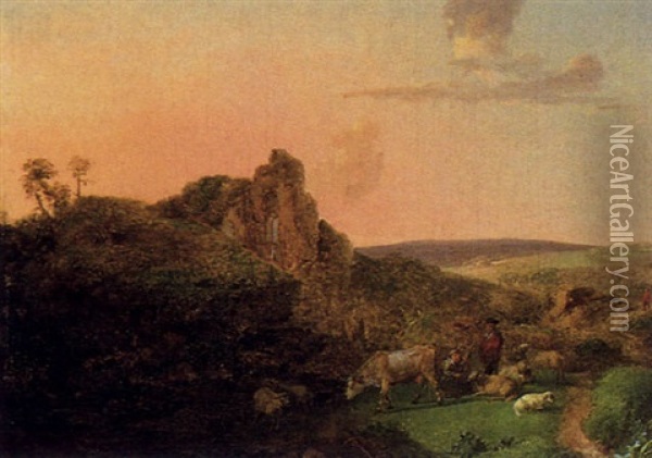 Landschaft Mit Hirten Oil Painting - Johann Christian Klengel