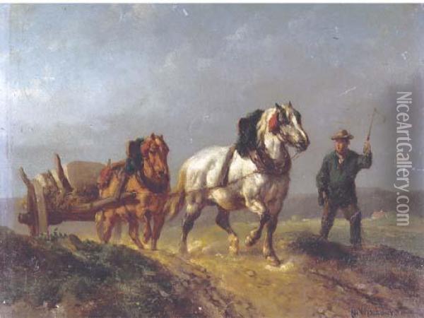Leading The Horses Over A Track Oil Painting - Wouterus Verschuur