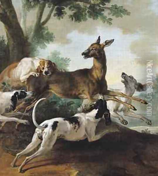 A Deer Chased by Dogs, 1725 Oil Painting - Jean-Baptiste Oudry