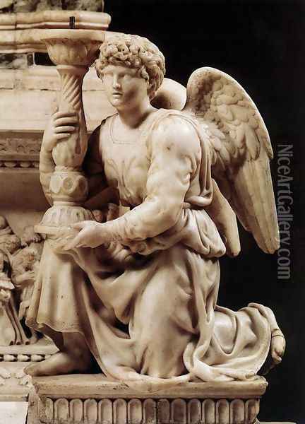 Angel with Candlestick Oil Painting - Michelangelo Buonarroti